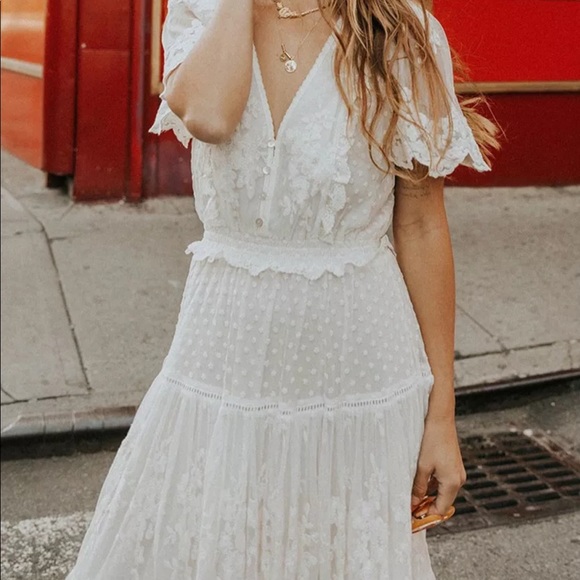 Boho gypsy lace dot maxi dress white tier Never Worn - Picture 2 of 5